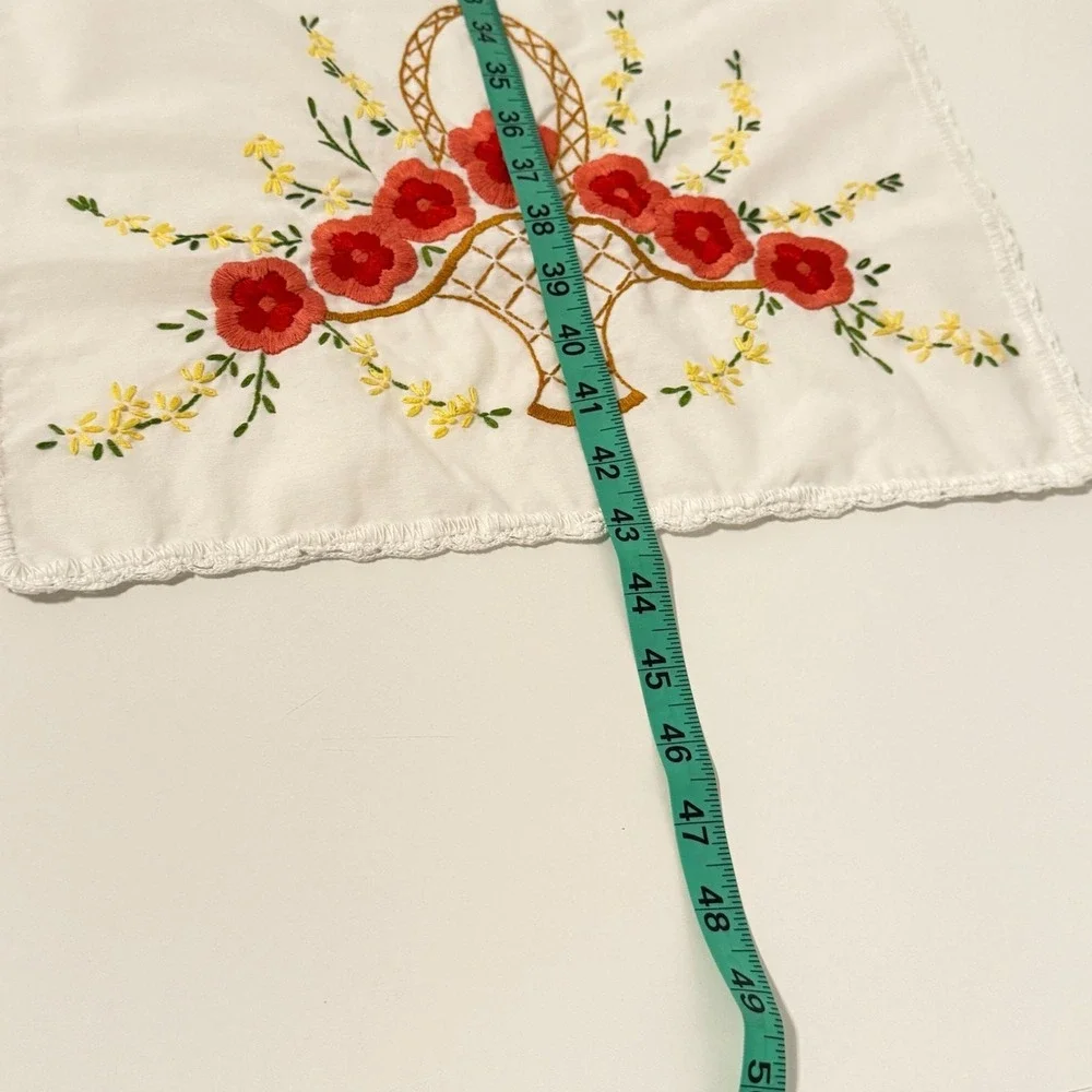 Embroidered‎ Linen Floral Basket Tea Towel Vintage Charm Kitchen Hand Towel